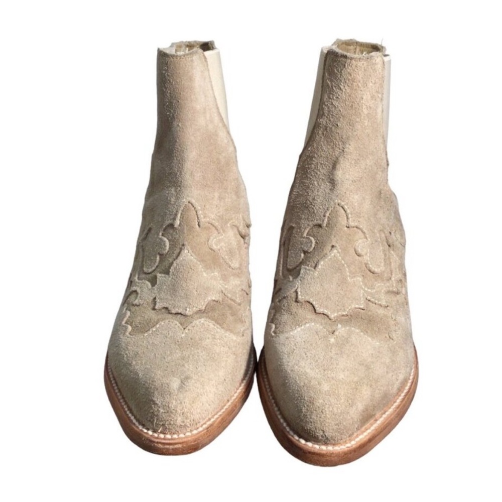 STETSON Short Western Boots Toasted Almond Suede Embroidered Chelsea Bootie - Picture 2 of 8